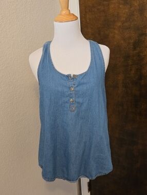 mine Light Blue Denim-Style Henley Tank Top